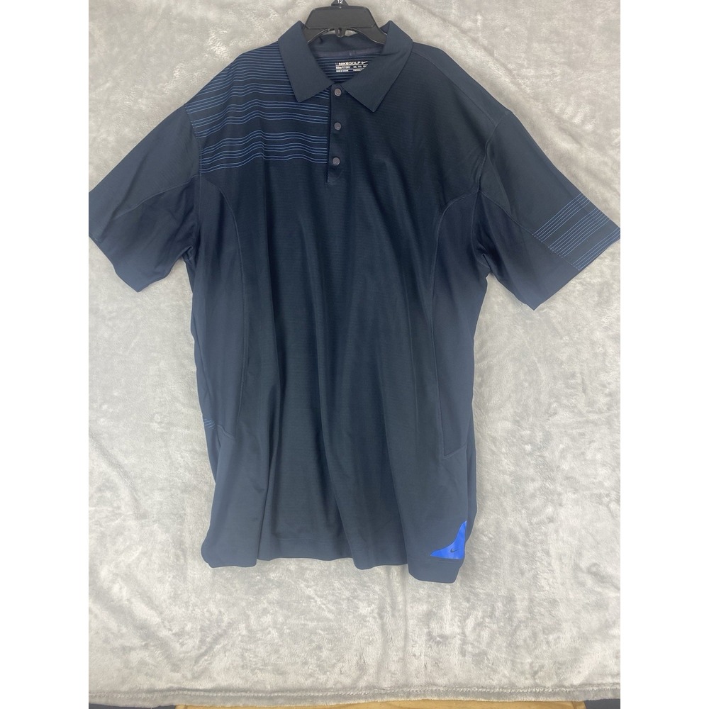 Nike Golf Polo Shirt Mens XXL Navy Striped Short Sleeve FitDry Stretch‎ Outdoor